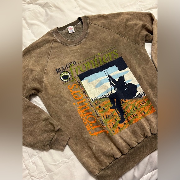 Vintage 80s Distressed Rugged Frontiers Western Crewneck Sweatshirt - Picture 2 of 8